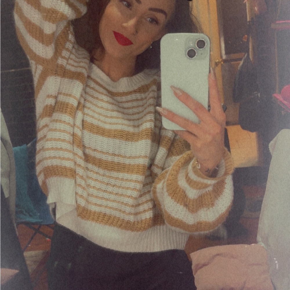 Striped Tan and White Women's Sweater